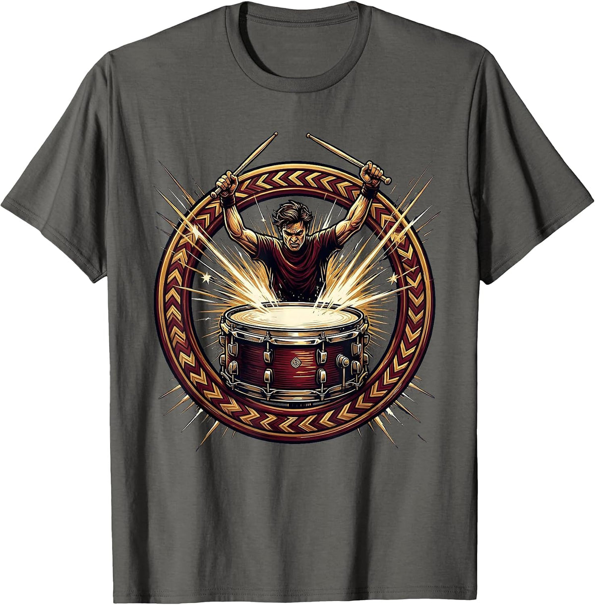 Drumline Drummer Energy Burst Cheer Graphic T-Shirt - Asphalt Grey