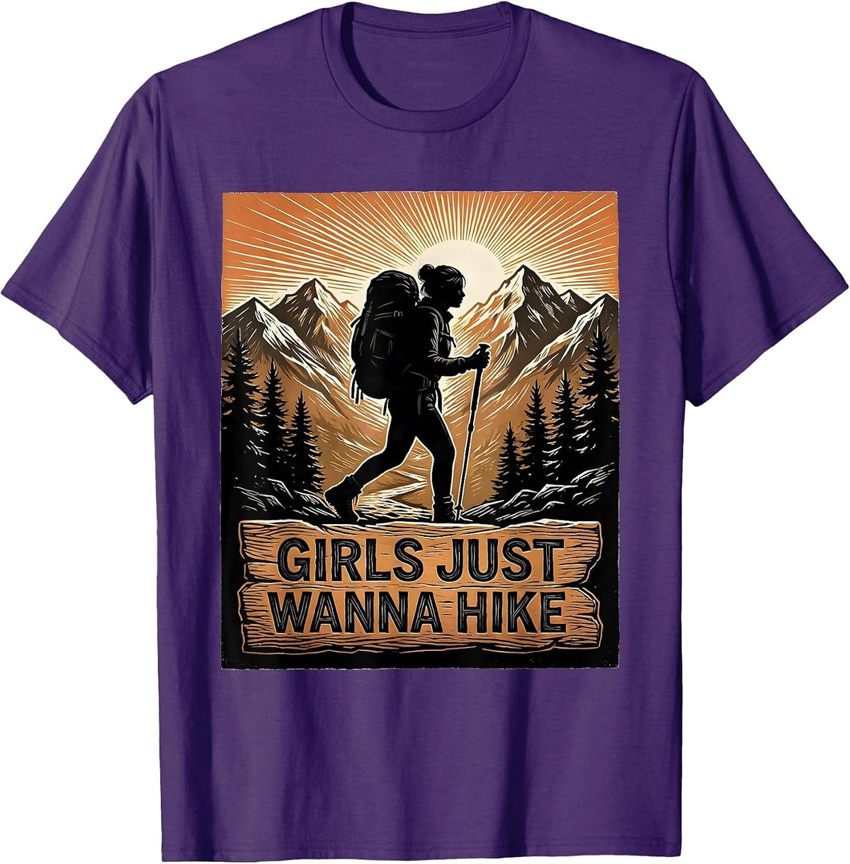 Girls Just Wanna Hike Outdoor Adventure Design T-Shirt - Purple