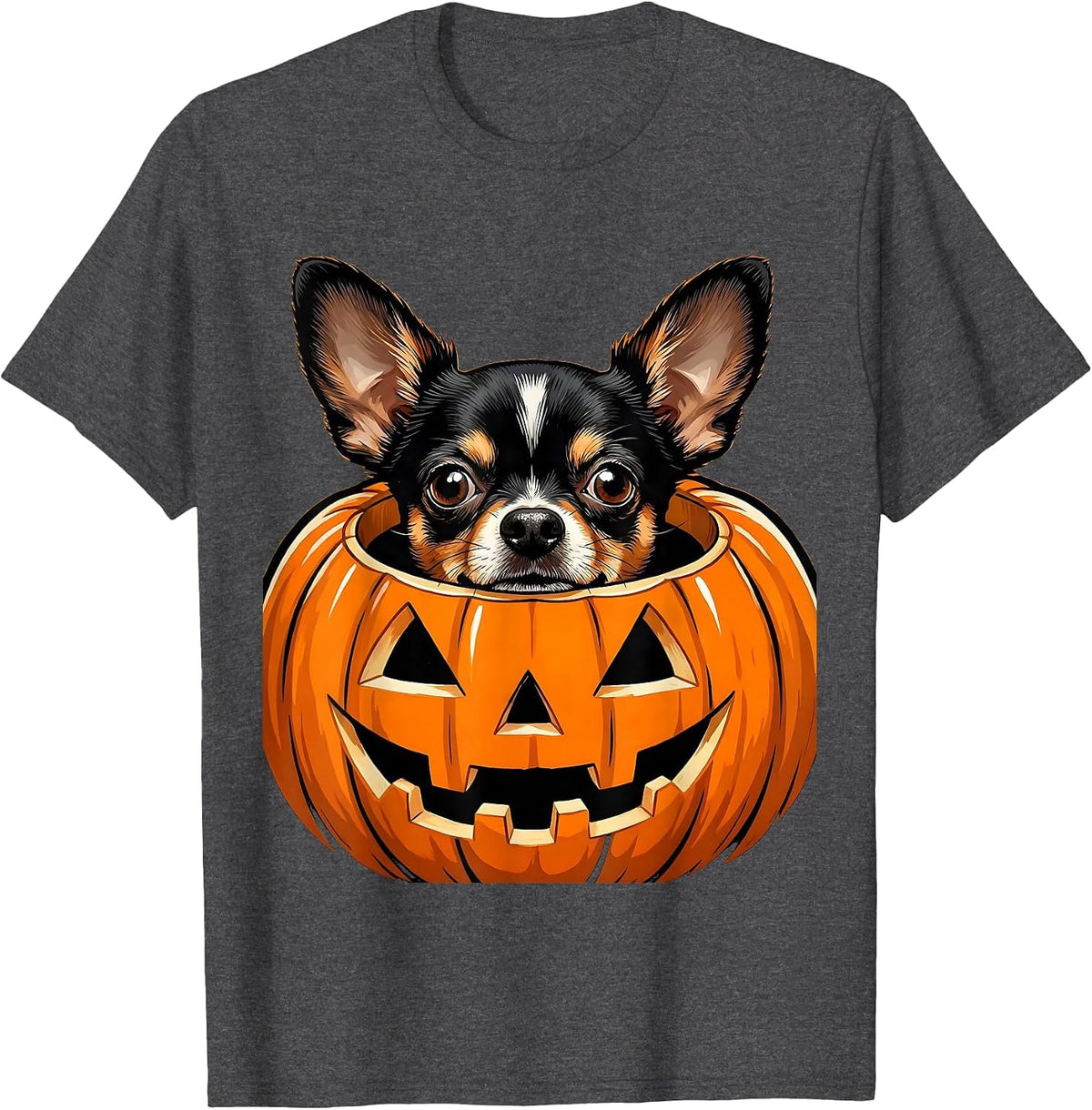 Men's Halloween Chihuahua Jack-O-Lantern Costume Design T-Shirt - Dark Heather Grey
