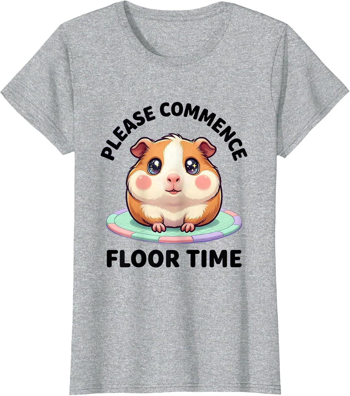Please Commence Floor Time Cute Kawaii Guinea Pig Pet Lover T-Shirt - Heather Grey