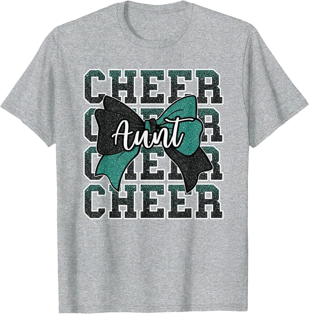 Cheer Aunt Bow Sport Cheerleader Cheerleading Green Black T-Shirt - Heather Grey