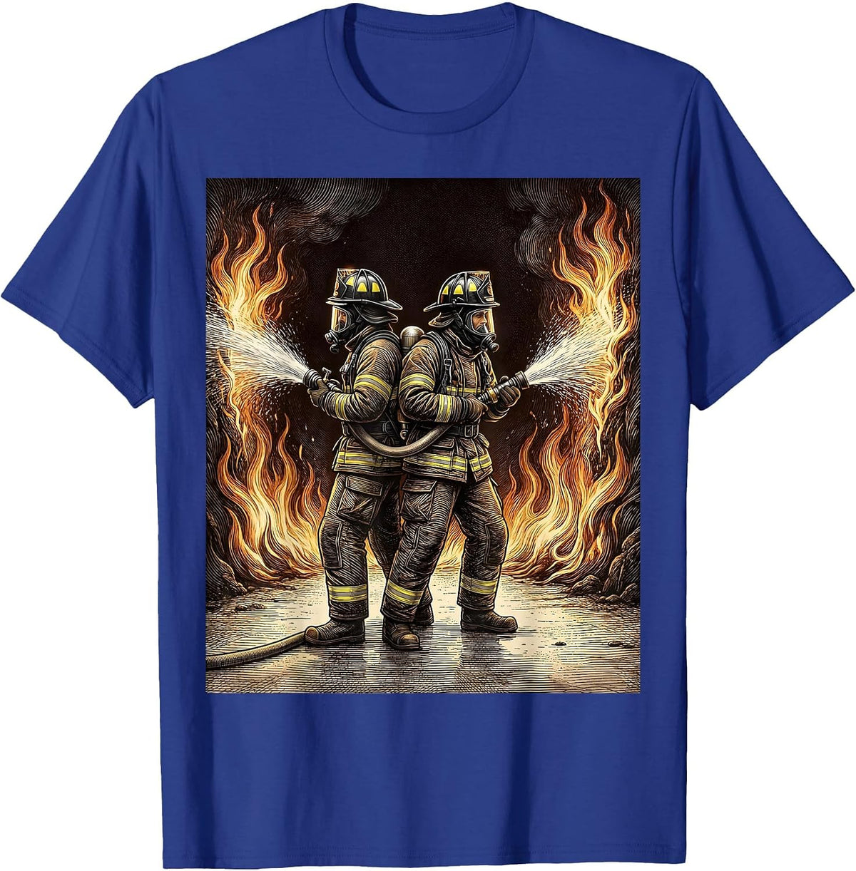 Firefighter Duo Back-to-Back Converging Flames T-Shirt - Royal Blue