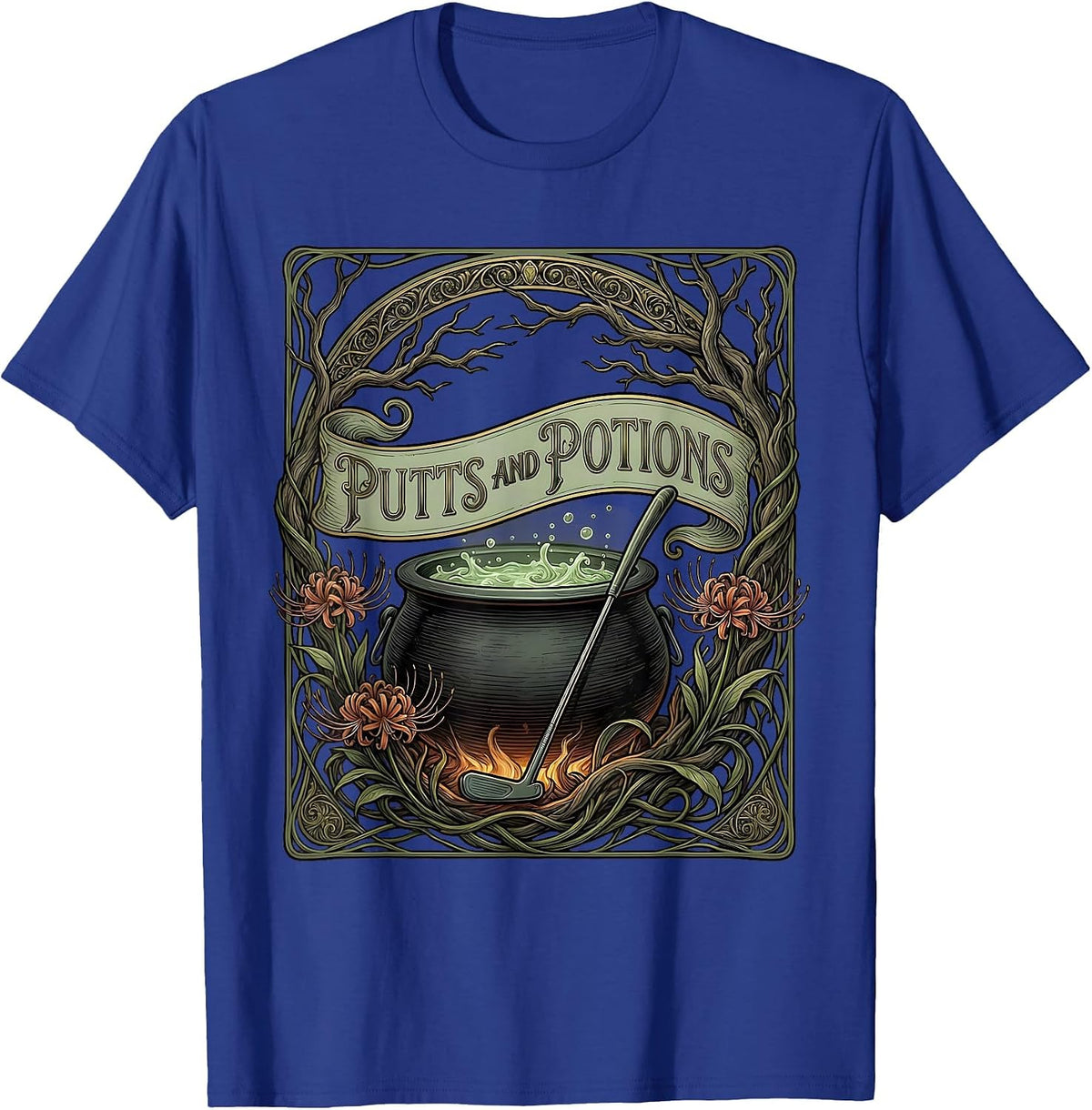 Putts and Potions Halloween Golf Design T-Shirt - Royal Blue
