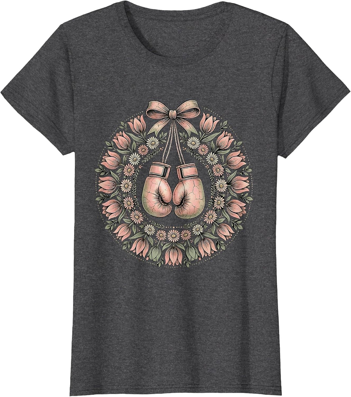 Women's Pink Boxing Gloves Breast Cancer Awareness Design T-Shirt - Dark Heather Grey