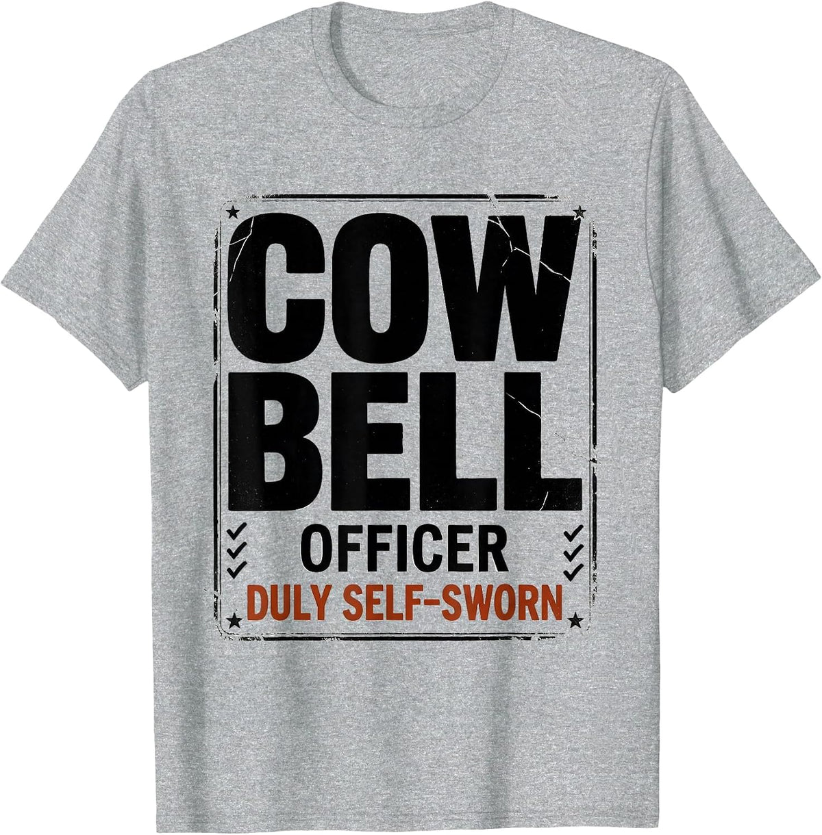 Men's Cowbell Officer Duly Self-Sworn Funny Drummer Music Humor T-Shirt - Heather Grey