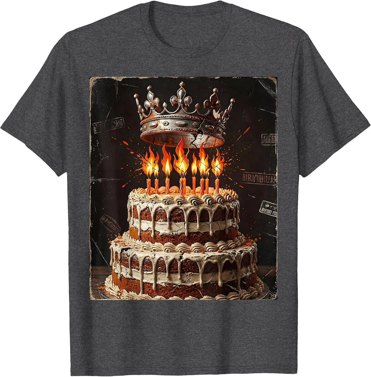 21st Birthday Crown and Cake Graphic T-Shirt - Dark Heather Grey
