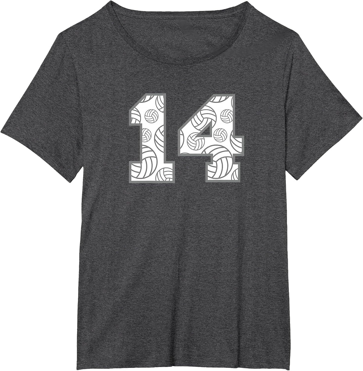 Volleyball #14 Player Number 14 T-Shirt - Dark Heather Grey