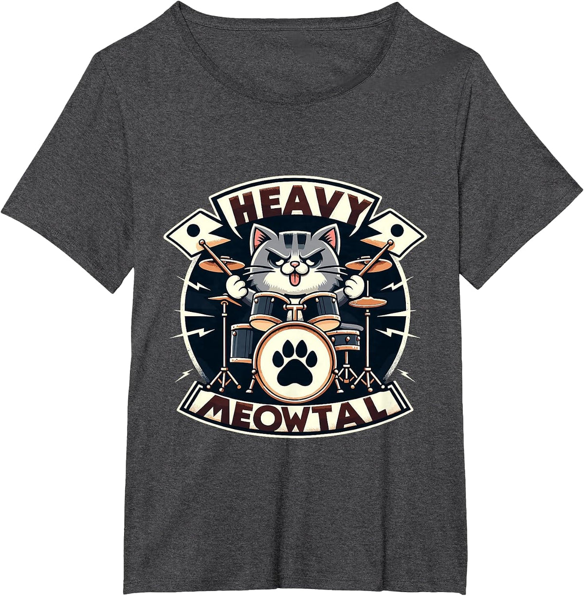 Heavy Meowtal Rock Music Drummer Cat T-Shirt - Dark Heather Grey