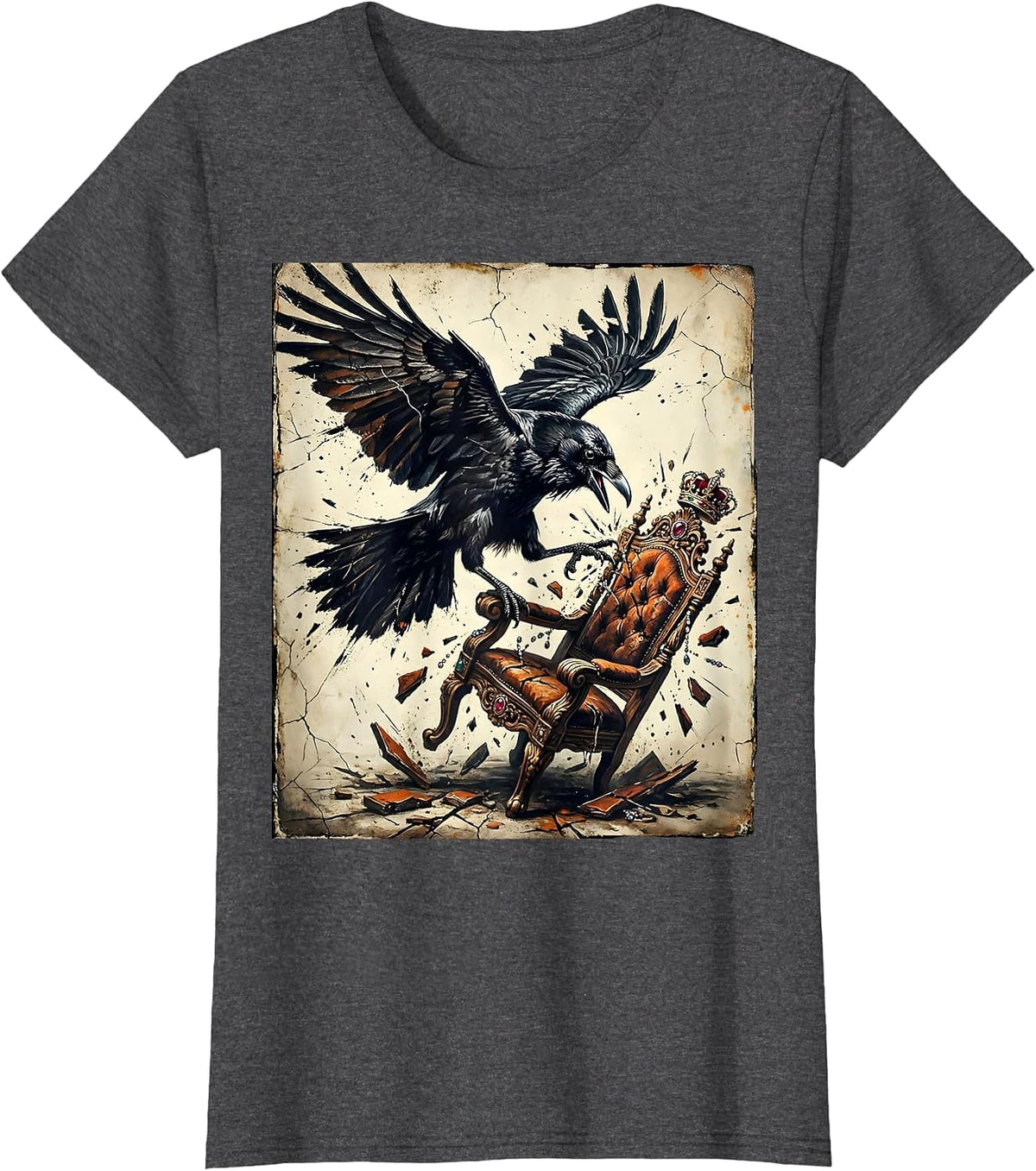 Women's Fawk Off Crow Kicking Over a Throne T-Shirt - Dark Heather Grey