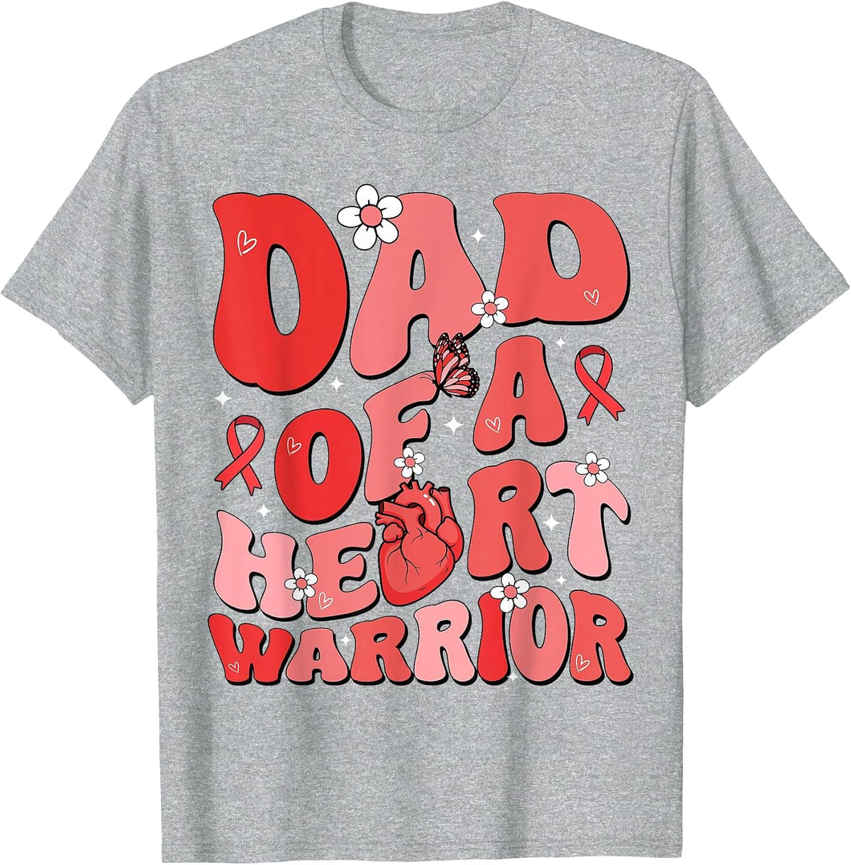 Dad of a Heart Warrior Father Heart Disease Awareness CHD T-Shirt - Heather Grey