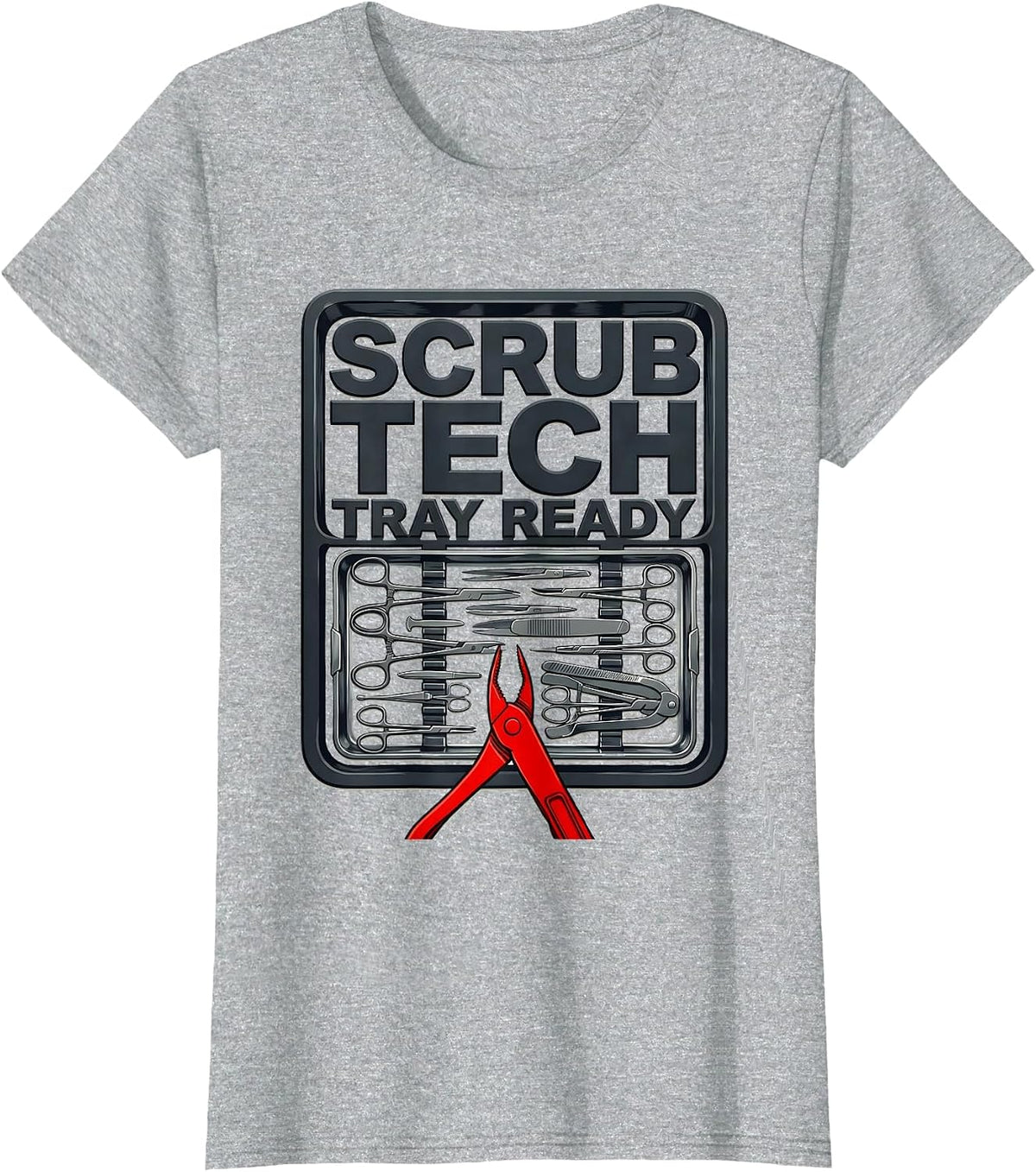 Scrub Tech Tray Ready Stencil Graphic Surgical Tech T-Shirt - Heather Grey