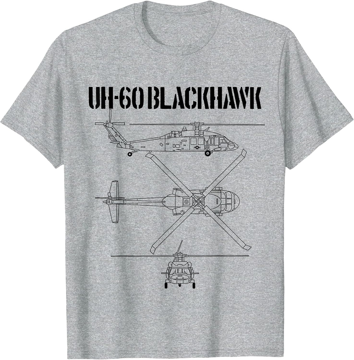 Blackhawk Schematic Military Helicopter Tee UH-60 Aviation T-Shirt - Heather Grey