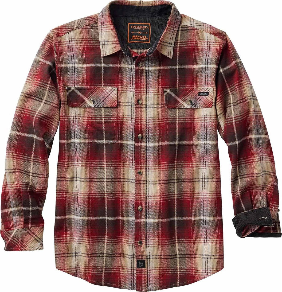 Legendary Whitetails Mens Long Sleeve Plaid Flannel 100% Cotton Shirt - Standard Brick Plaid