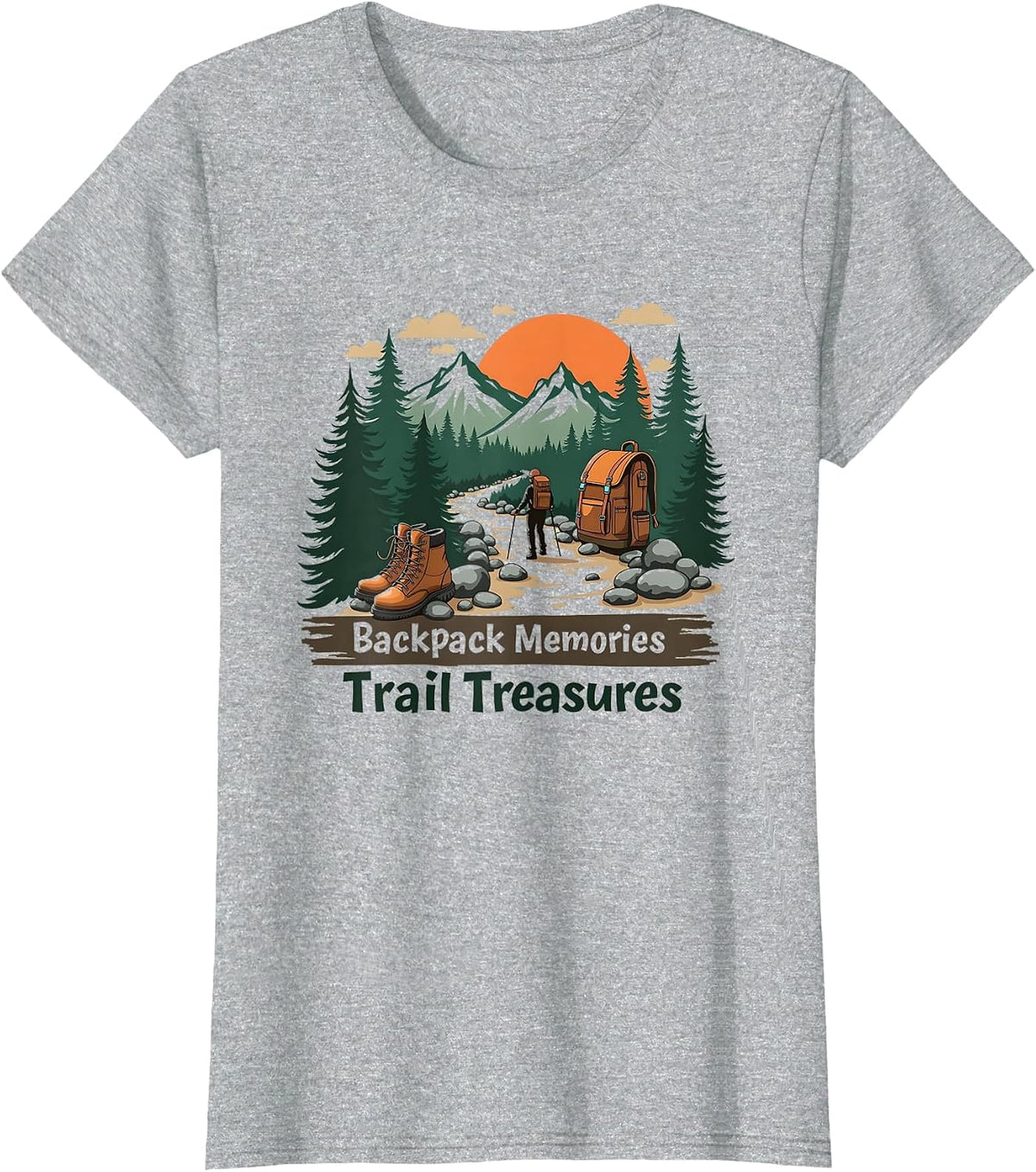 Backpack Memories Trail Treasures Hiking Design T-Shirt - Heather Grey