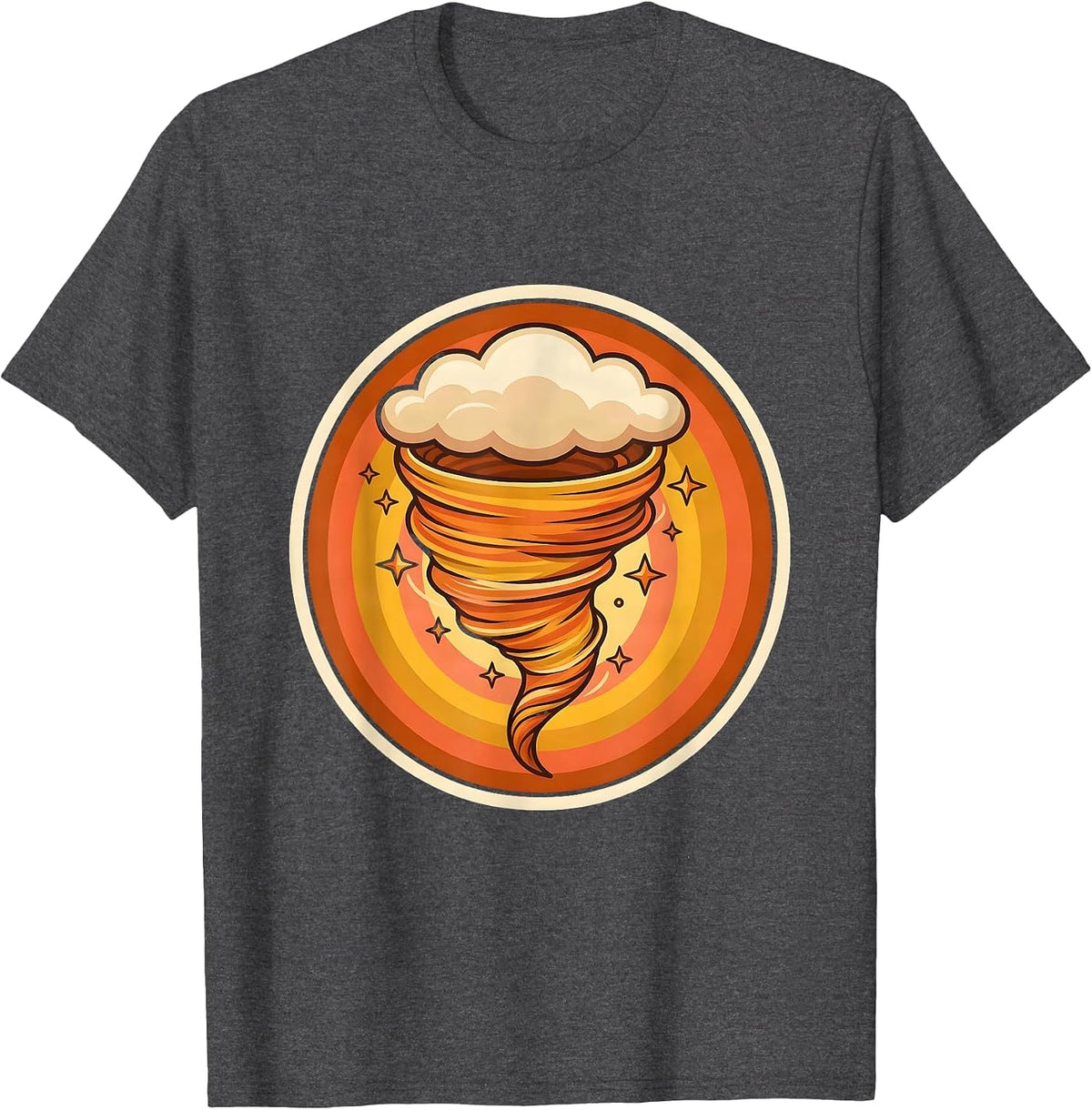 Men's Sealed Tornado Badge Retro 70s Storm Chaser Meteorology T-Shirt - Dark Heather Grey