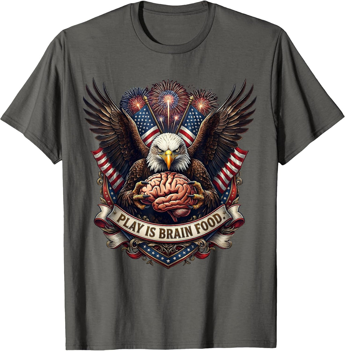 Play Is Brain Food Teacher Learning Design T-Shirt - Asphalt Grey