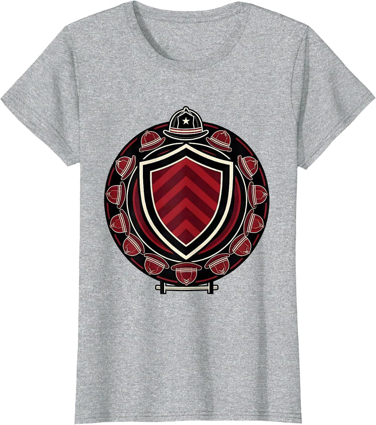 Birthday Boy Fire Truck Firefighter Badge Party Matching T-Shirt - Heather Grey