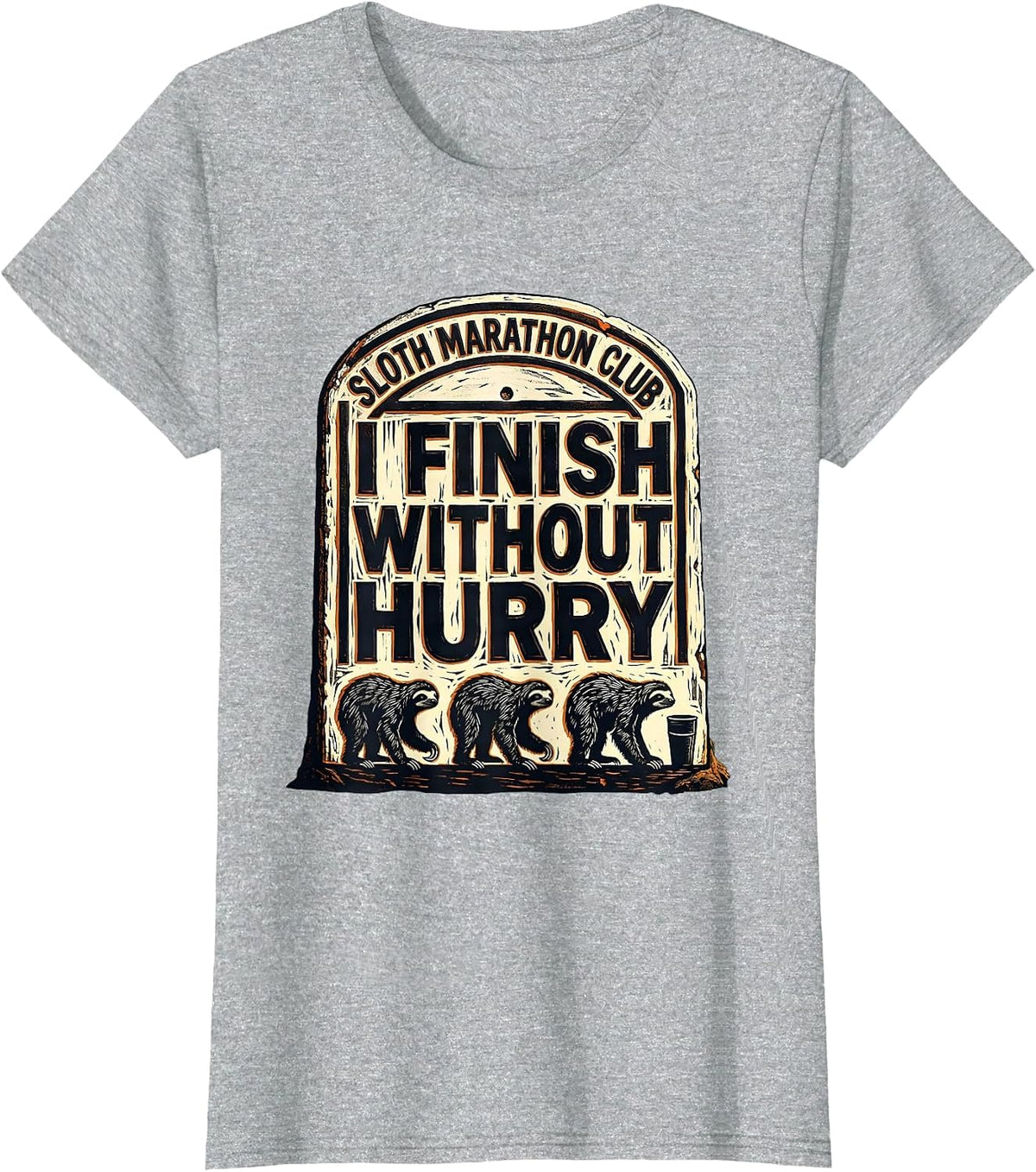 Sloth Marathon Club I Finish Without Hurry Funny T-Shirt - Heather Grey