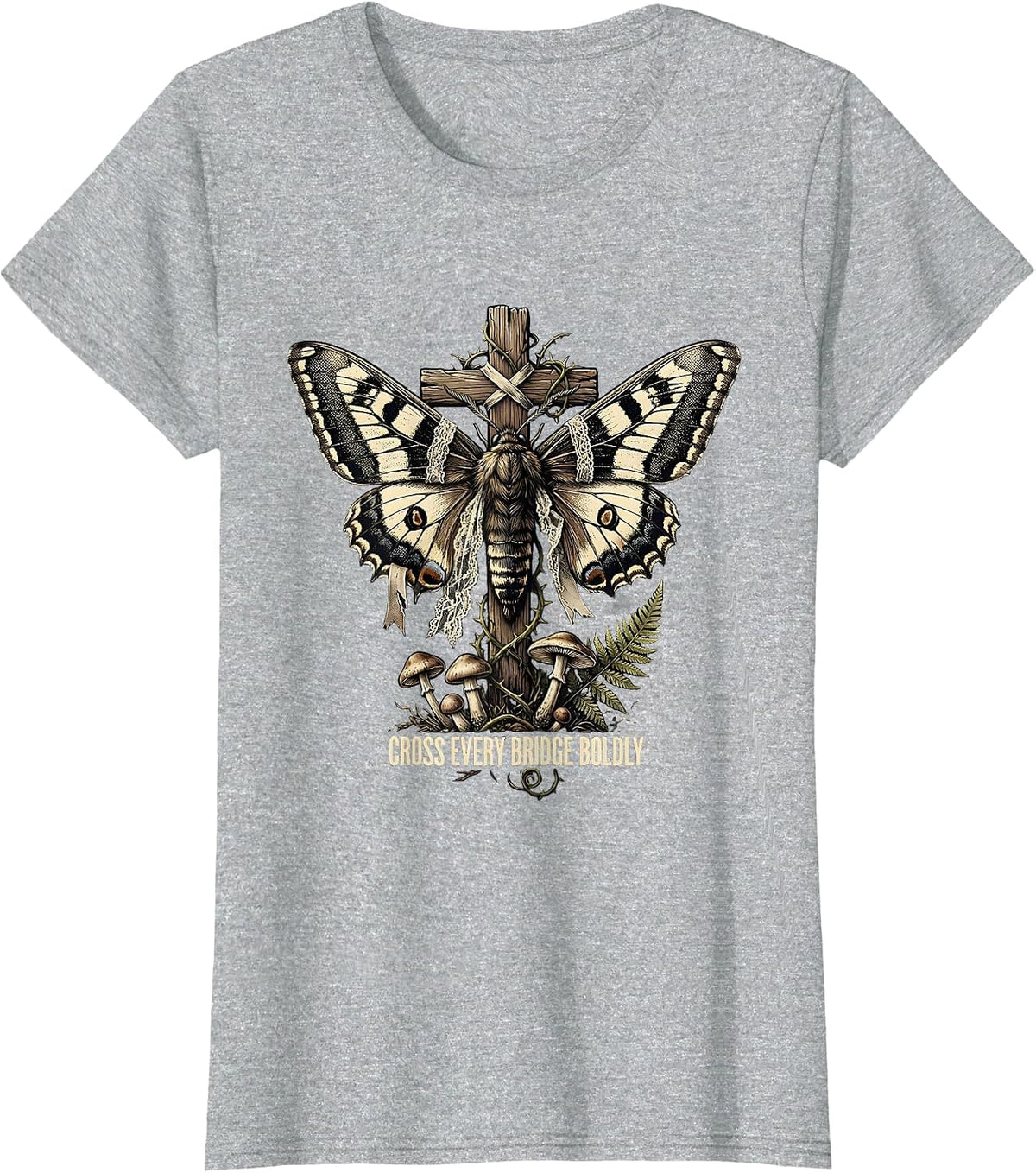Cross Every Bridge Boldly Faith Inspired Design T-Shirt - Heather Grey