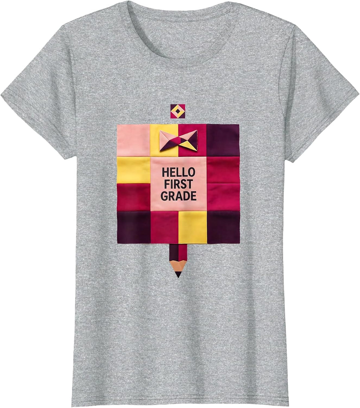 Hello First Grade Cute Coquette Back to School Pencil Bow T-Shirt - Heather Grey
