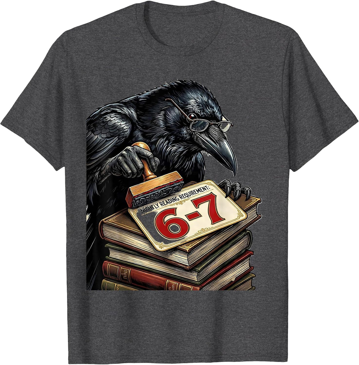 Men's Nightly Reading Requirement: 6-7 Funny Teacher Book Lover T-Shirt - Dark Heather Grey