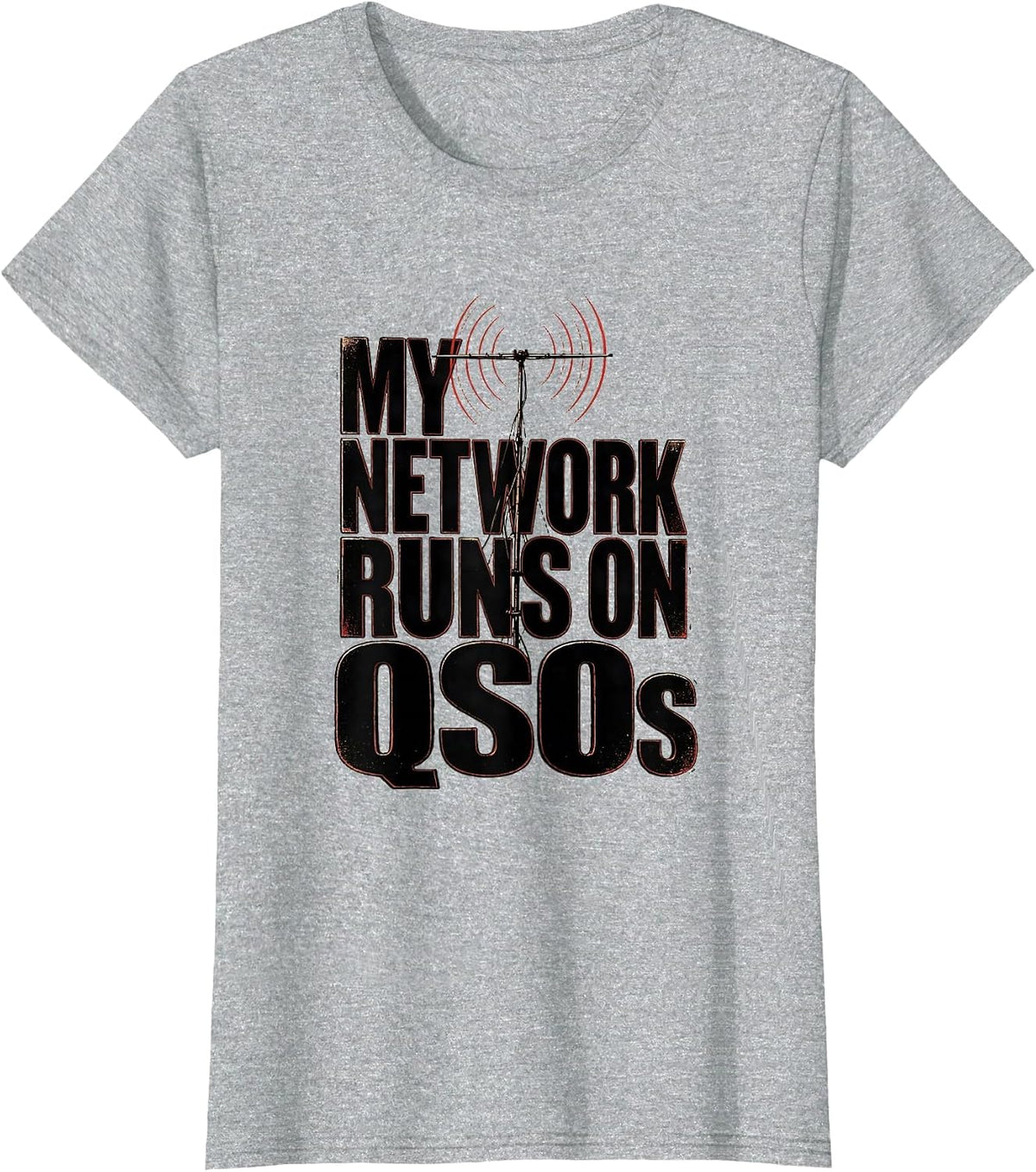 Women's My Network Runs On QSOs Funny Ham Radio Operator Hobbyist T-Shirt - Heather Grey