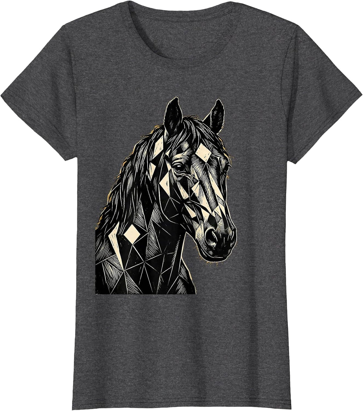 Women's Geometric Horse Head Portrait Illustration T-Shirt - Dark Heather Grey
