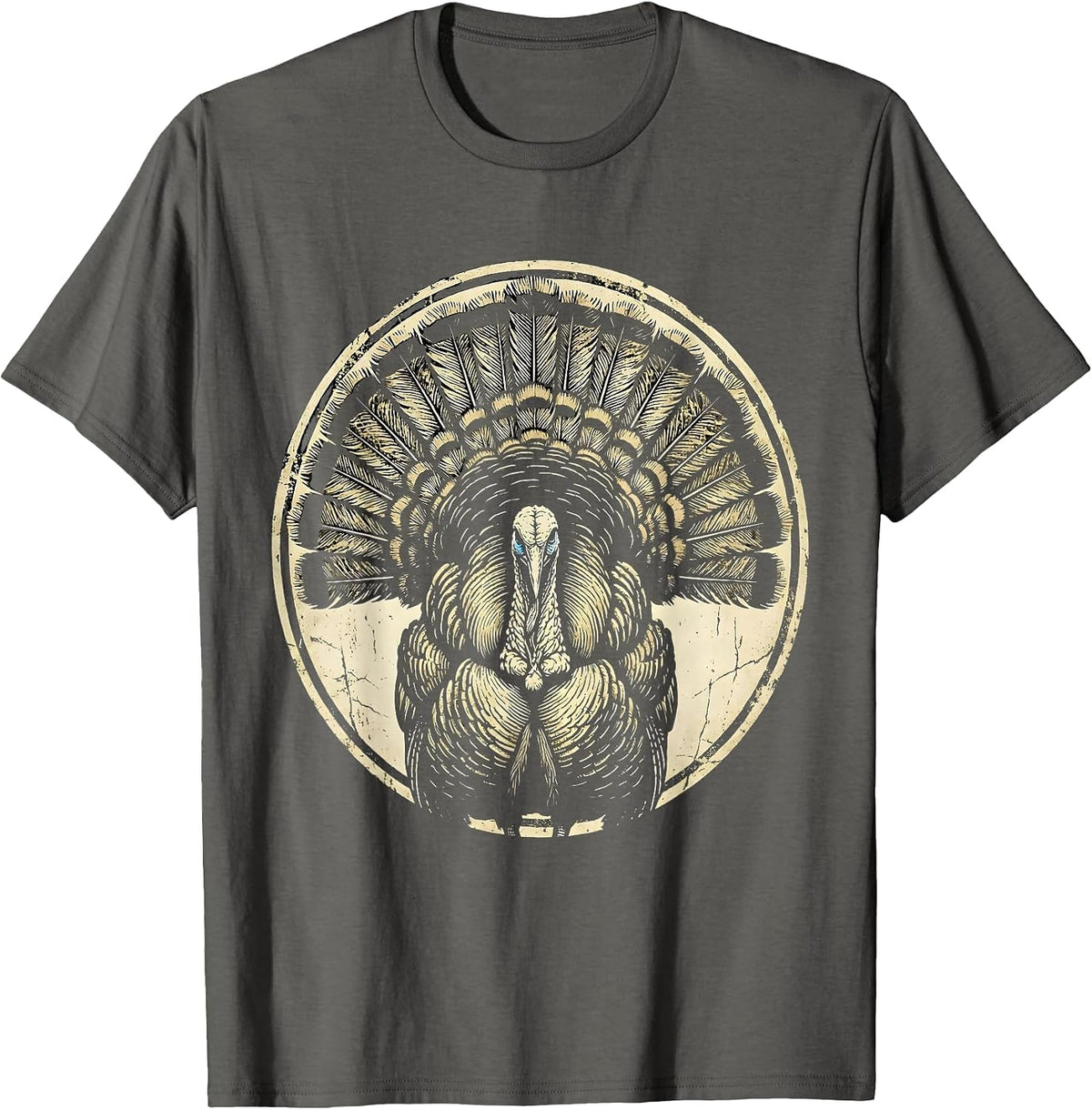 Camo Turkey Tail Feathers Fan Display Design T-Shirt - Asphalt Grey