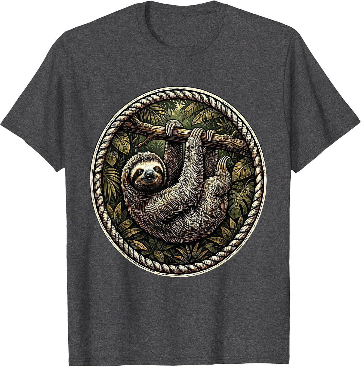 Brazil Sloth Hanging Upside Down from Tree T-Shirt - Dark Heather Grey