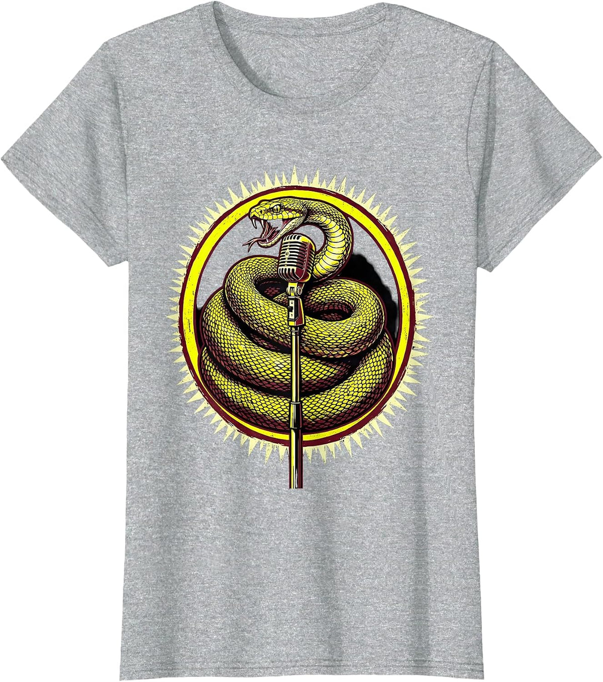 Punk Rock Snake Coiled Microphone Stand Graphic T-Shirt - Heather Grey