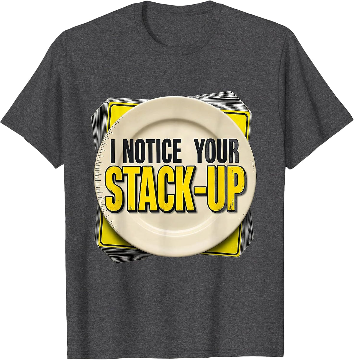 Men's I Notice Your Stack-Up Stencil Graphic Tradesperson T-Shirt - Dark Heather Grey