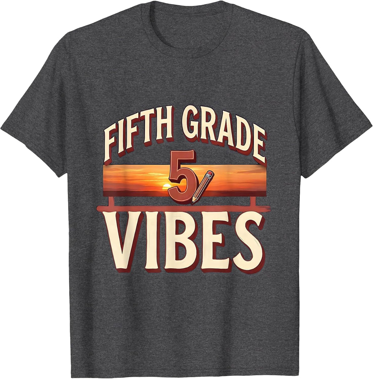 Fifth Grade Vibes Retro Teacher Back To School T-Shirt - Dark Heather Grey