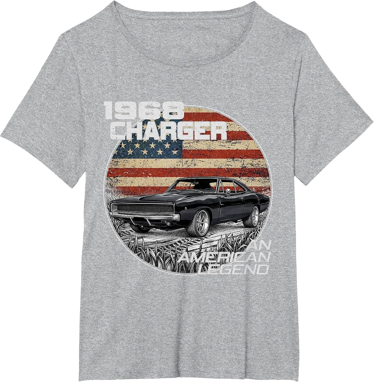 1968 68 Charger American Flag Silhouette Muscle Car T-Shirt - Heather Grey