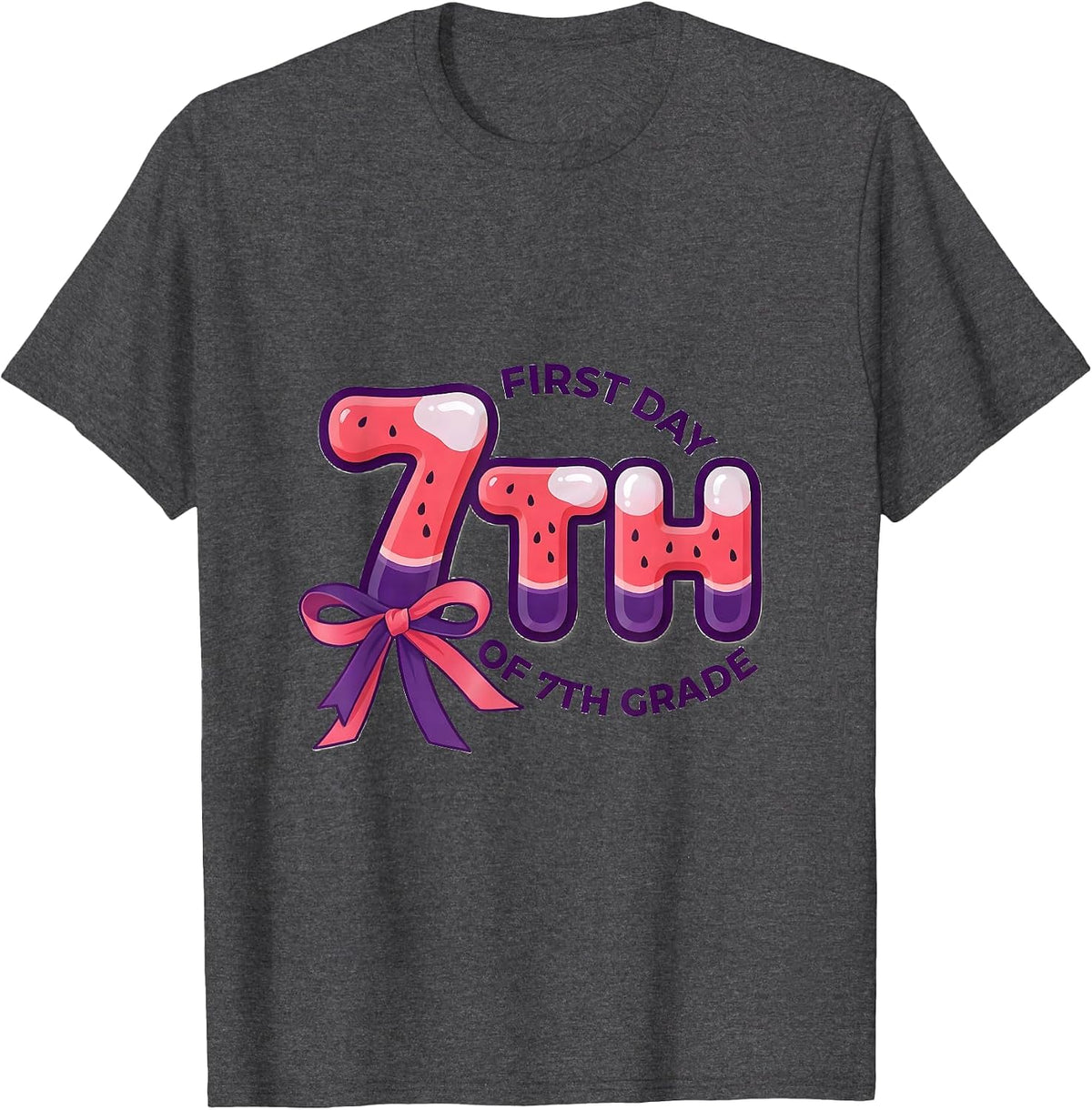 Men's First Day Of 7th Grade Coquette Bow Back To School T-Shirt - Dark Heather Grey