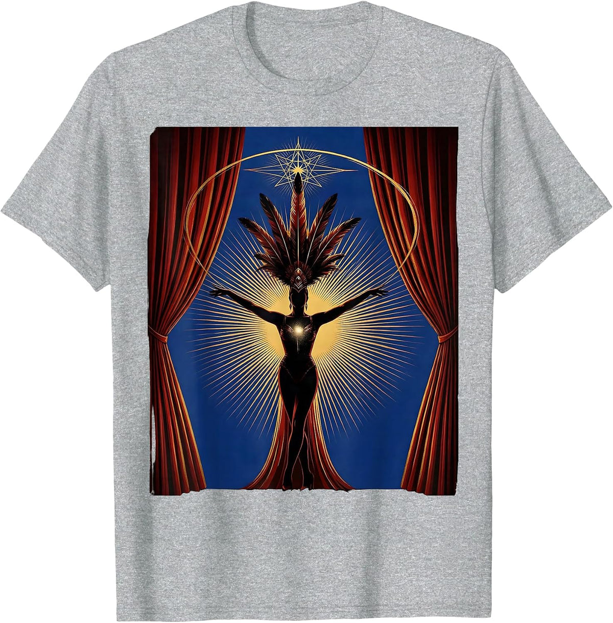 Men's Velvet Stage Curtain Showgirl Graphic Tee T-Shirt - Heather Grey