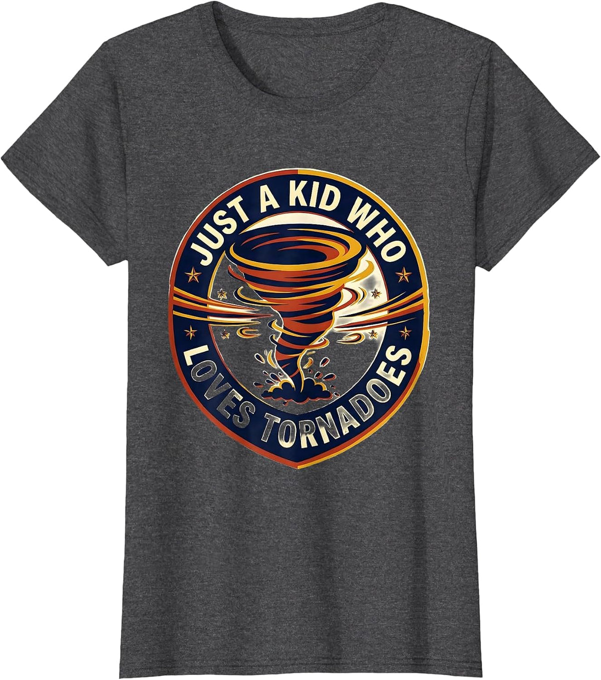 Women's Just A Kid Who Loves Tornadoes Funny Storm Chaser T-Shirt - Dark Heather Grey