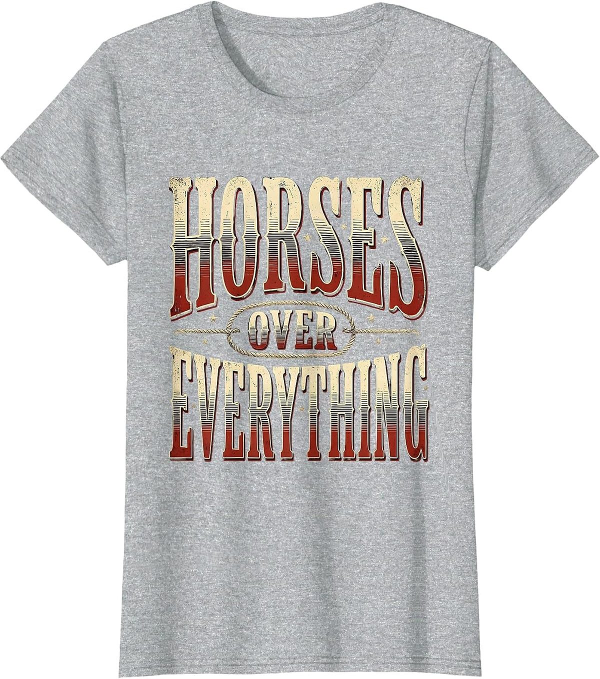 Horses Over Everything Girls Cowgirl Design T-Shirt - Heather Grey