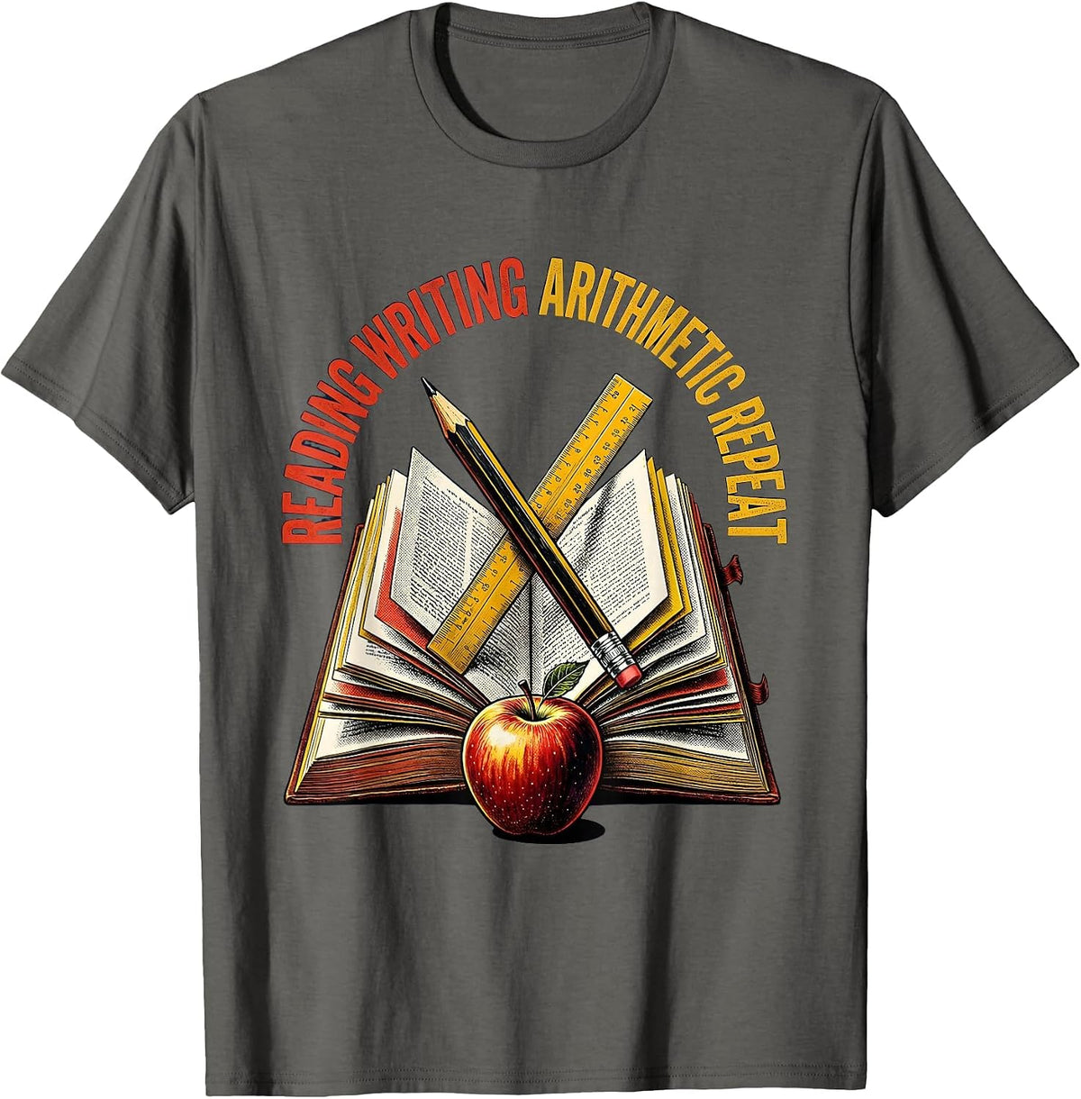 Reading Writing Arithmetic Repeat 5th Grade Teacher T-Shirt - Asphalt Grey