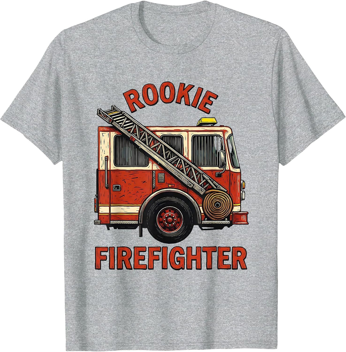 Men's Rookie Firefighter Linocut Fire Truck Toddler Kids Birthday T-Shirt - Heather Grey