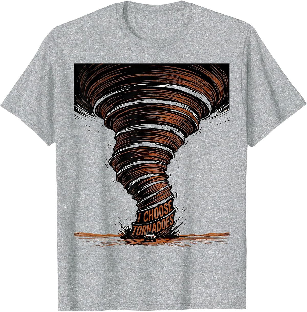Men's I Choose Tornadoes Linocut Storm Chaser Meteorology Humor T-Shirt - Heather Grey