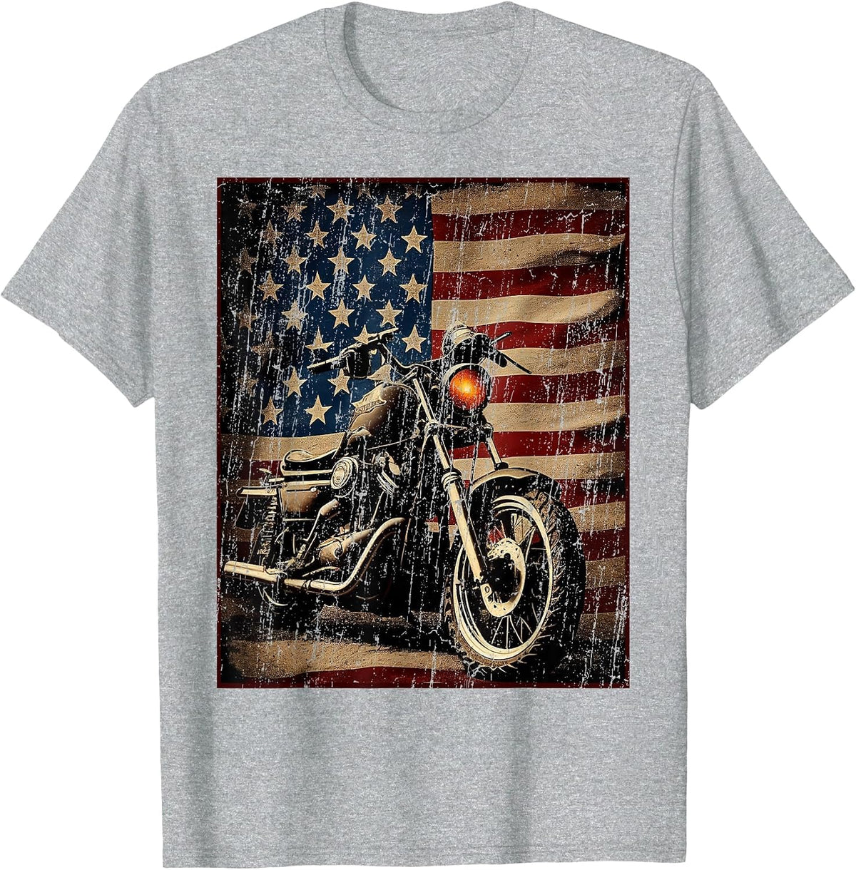 Motorcycle USA Flag Retro Biker T-Shirt - Heather Grey