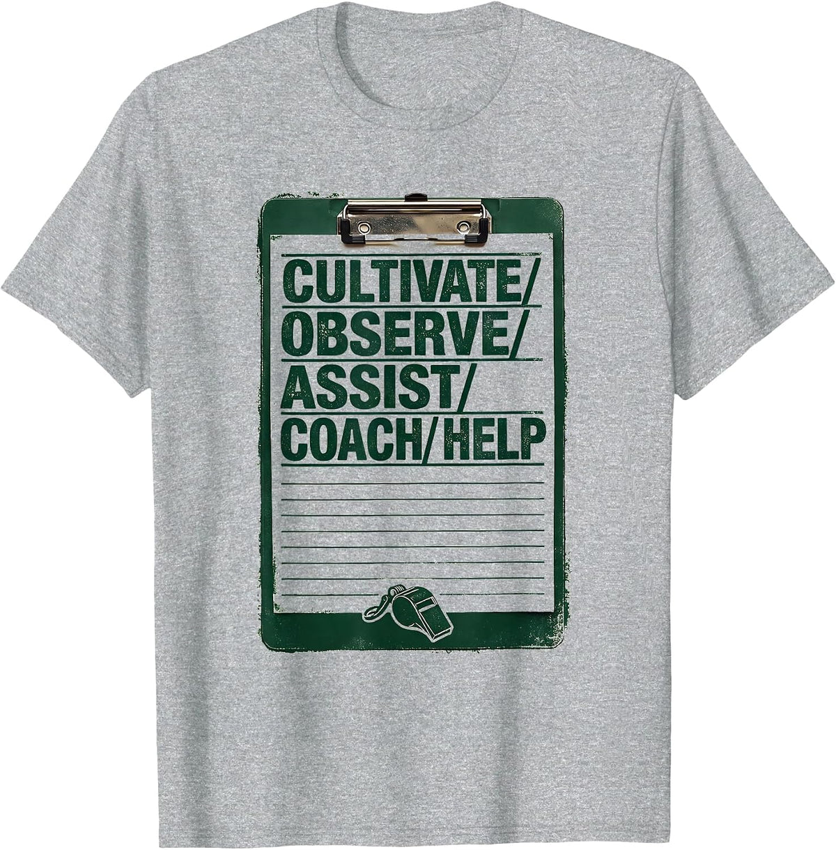 Men's CULTIVATE OBSERVE ASSIST COACH HELP Rubber Stamp Coach T-Shirt - Heather Grey