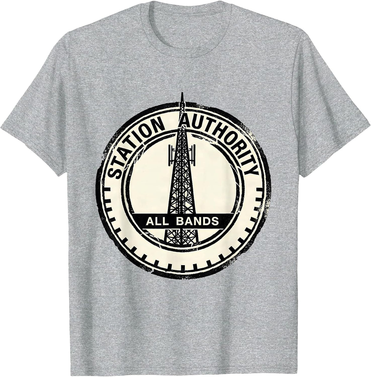 Men's Station Authority All Bands Rubber Stamp Ham Radio Operator T-Shirt - Heather Grey