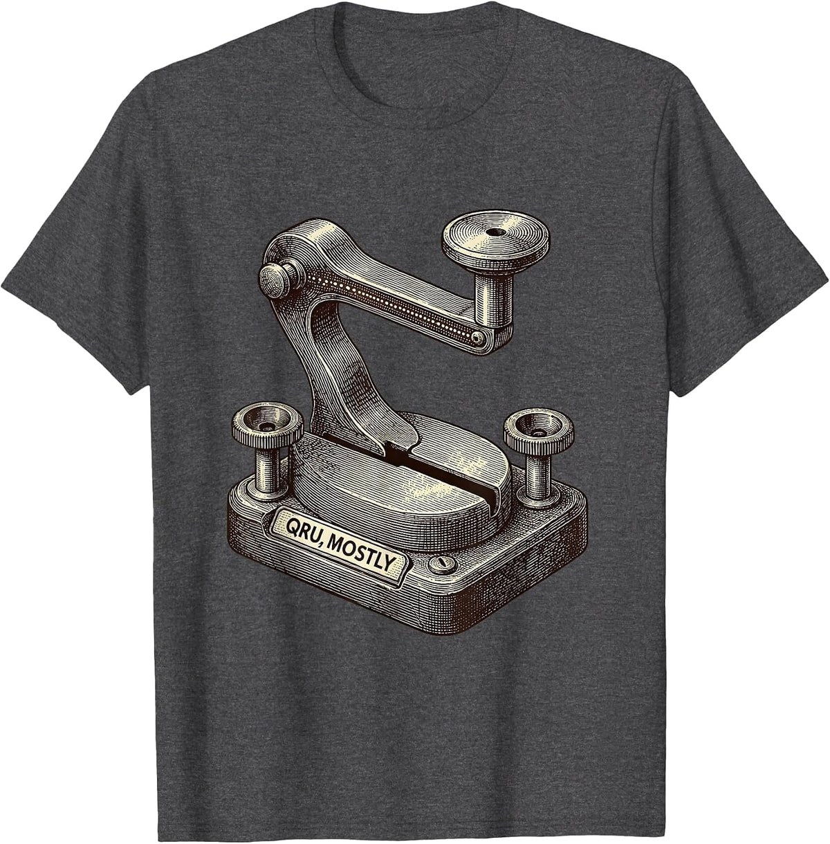 Men's QRU, Mostly Funny Ham Radio Operator Hobbyist Humor T-Shirt - Dark Heather Grey