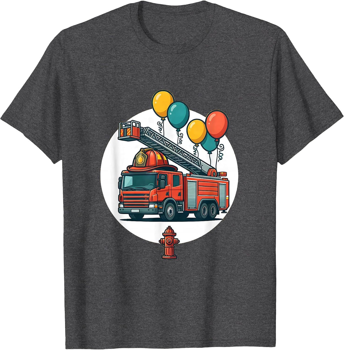 Men's Sealed Fire Truck Firefighter Helmet Birthday Balloon Badge T-Shirt - Dark Heather Grey