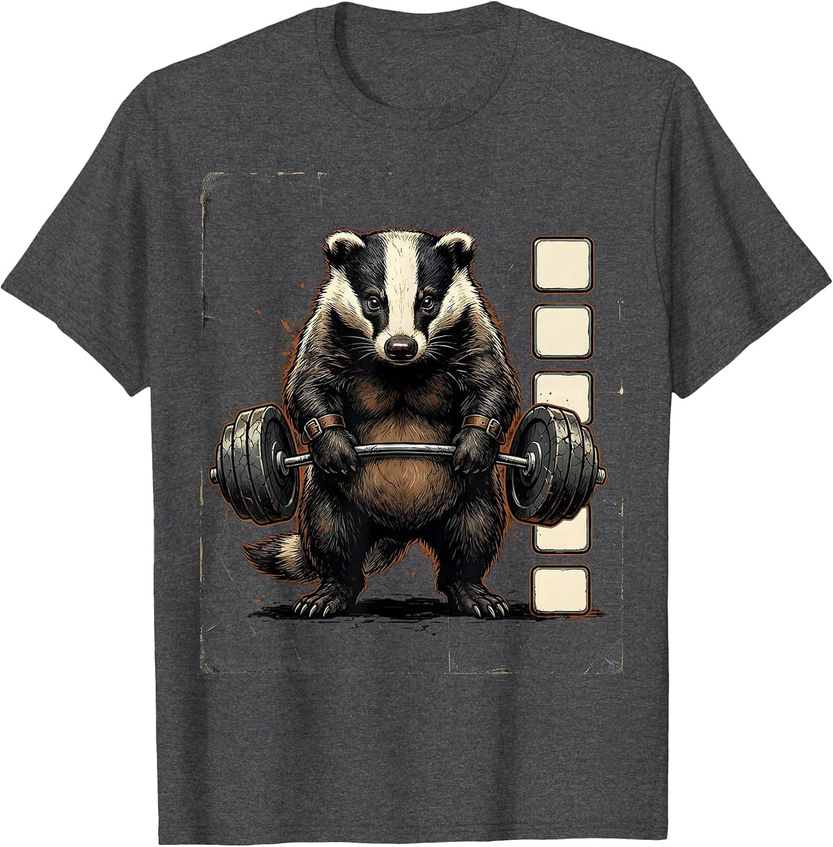 Men's Badger Weightlifting Funny Gym Animal Workout Humor T-Shirt - Dark Heather Grey