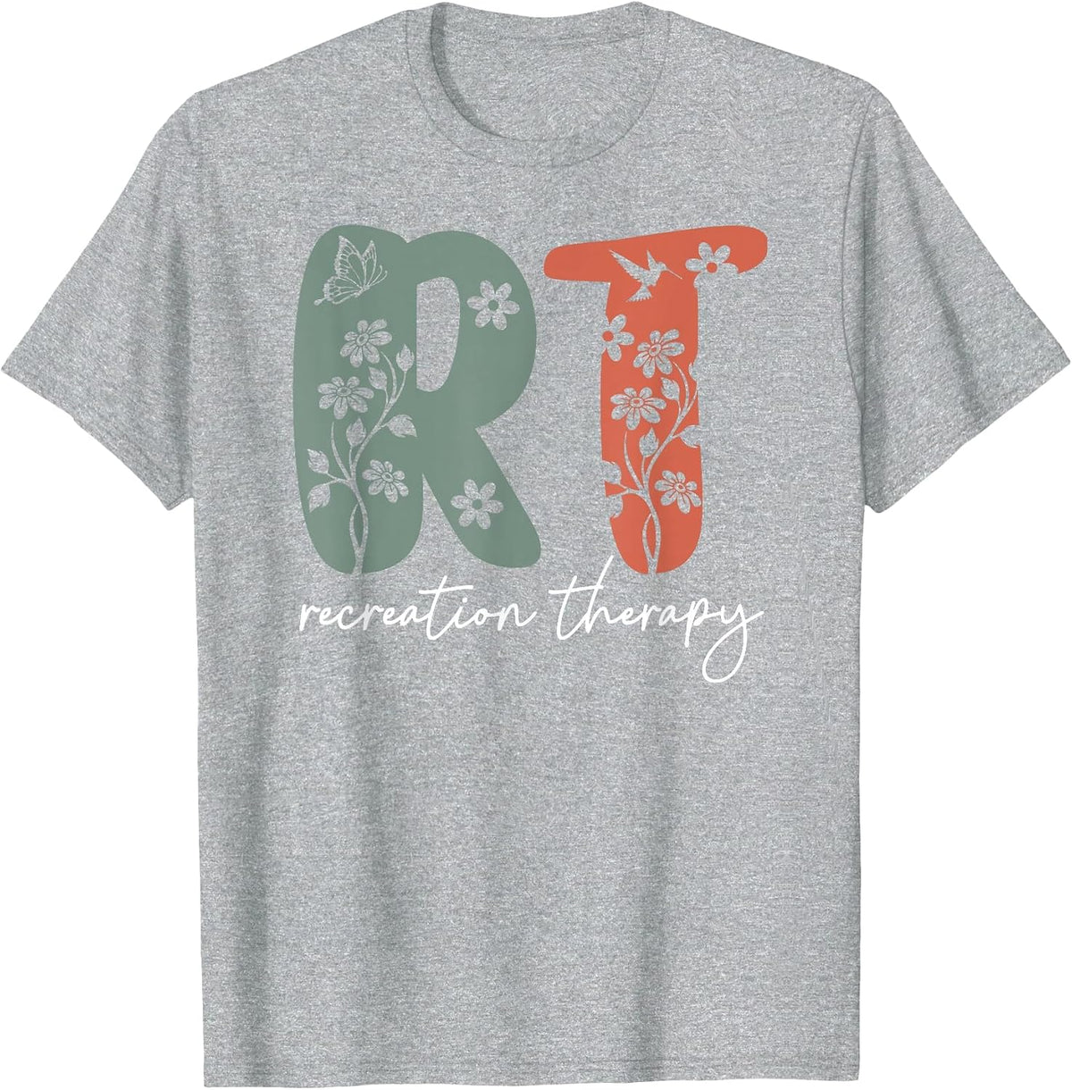 Retro Floral RT Recreation Therapy Recreational Therapist T-Shirt - Heather Grey