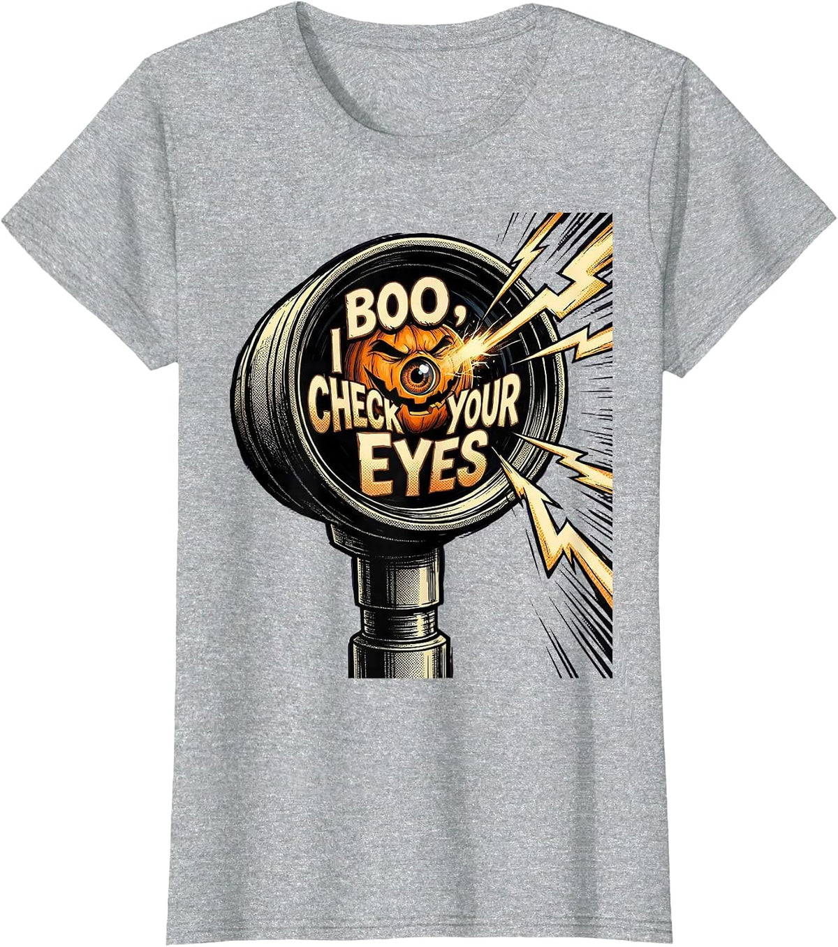 Boo I Check Your Eyes Comic Book Halloween Optometrist Eye T-Shirt - Heather Grey
