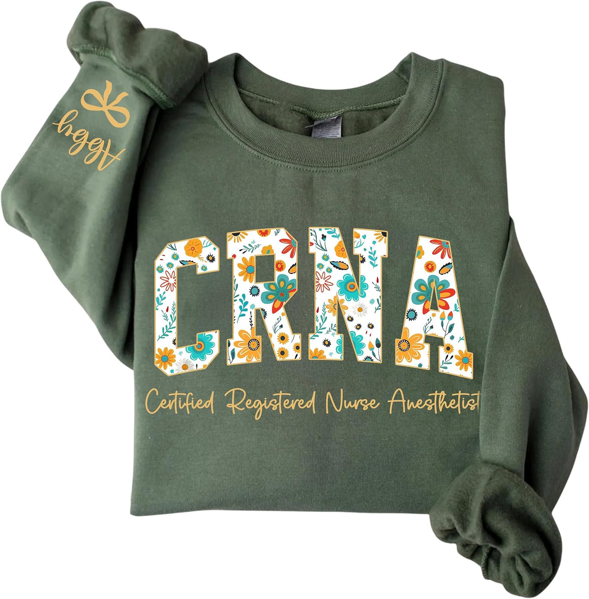 Personalized Nurse Sweatshirt, Custom Floral Letter Crewneck, Nurse Appreciation Gift for RN, NP, Nursing Students - Crna