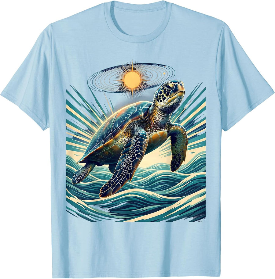 Men's Puerto Rico Leatherback Sea Turtle Ocean Art T-Shirt - Baby Blue